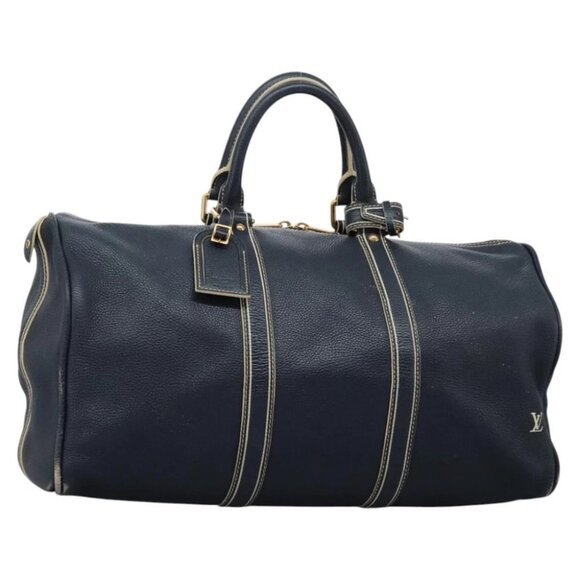 LOUIS VUITTON Tobaco Keepall 50 Boston Bag Leather Navy - Picture 1 of 15